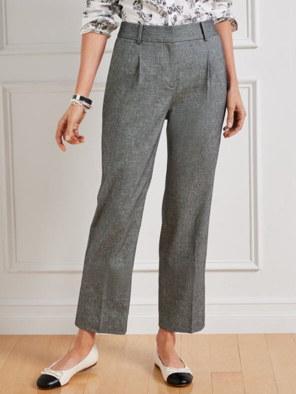 NEW Talbots Bristol Pants Pascala Texture Linen Size 10 Petite Grey Pleated